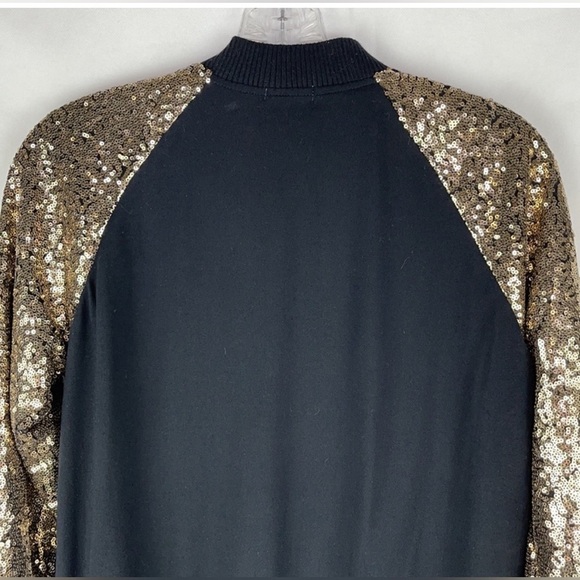 ✅Xhiliration gold sequin zip bomber sweatshirt / black/ front pockets/ NWOT  🖤💛 - Picture 13 of 15